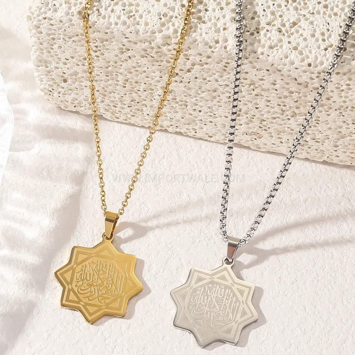 Elegant Stainless Steel Octagonal Star Shahada Pendant Islamic Necklace