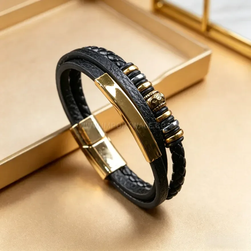 Trendy Multi Layer Braided Leather Wrap Bracelet With Magnetic Buckle