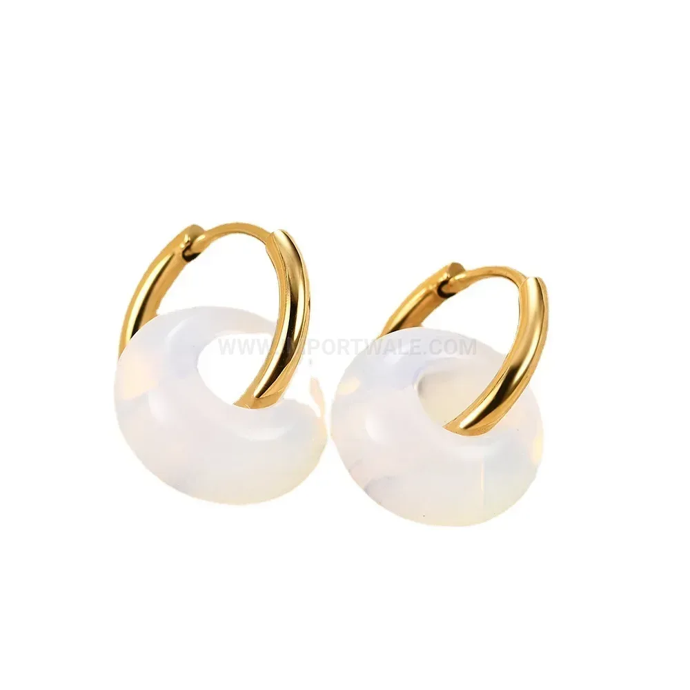 Trendy Modern 18mm Stainless Steel Onyx and Gemstone Drop Earrings