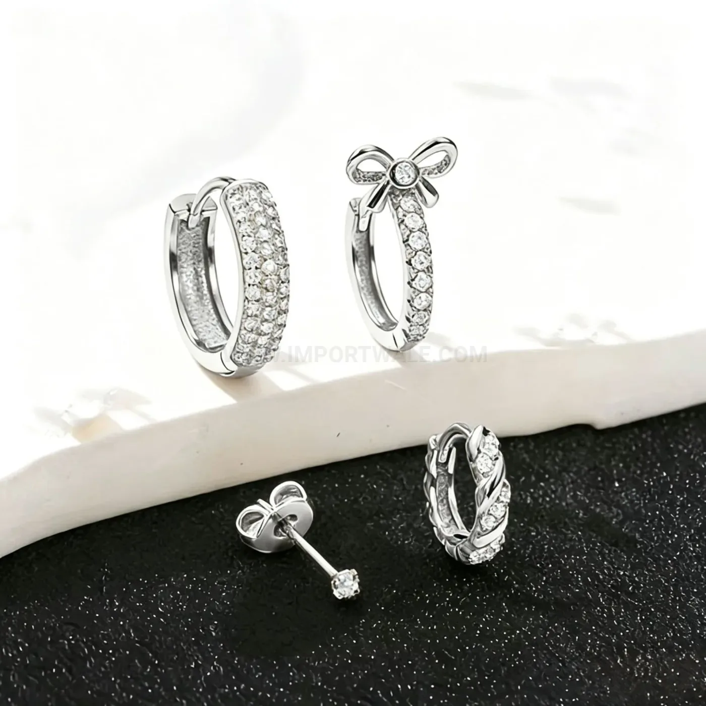Modern Rhinestone Bow Twisted Stainless Steel Ear Cartilage Stud Set