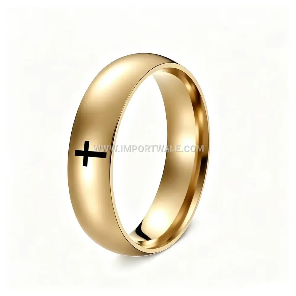 Arc Profile Cross Stainless Steel Band Ring