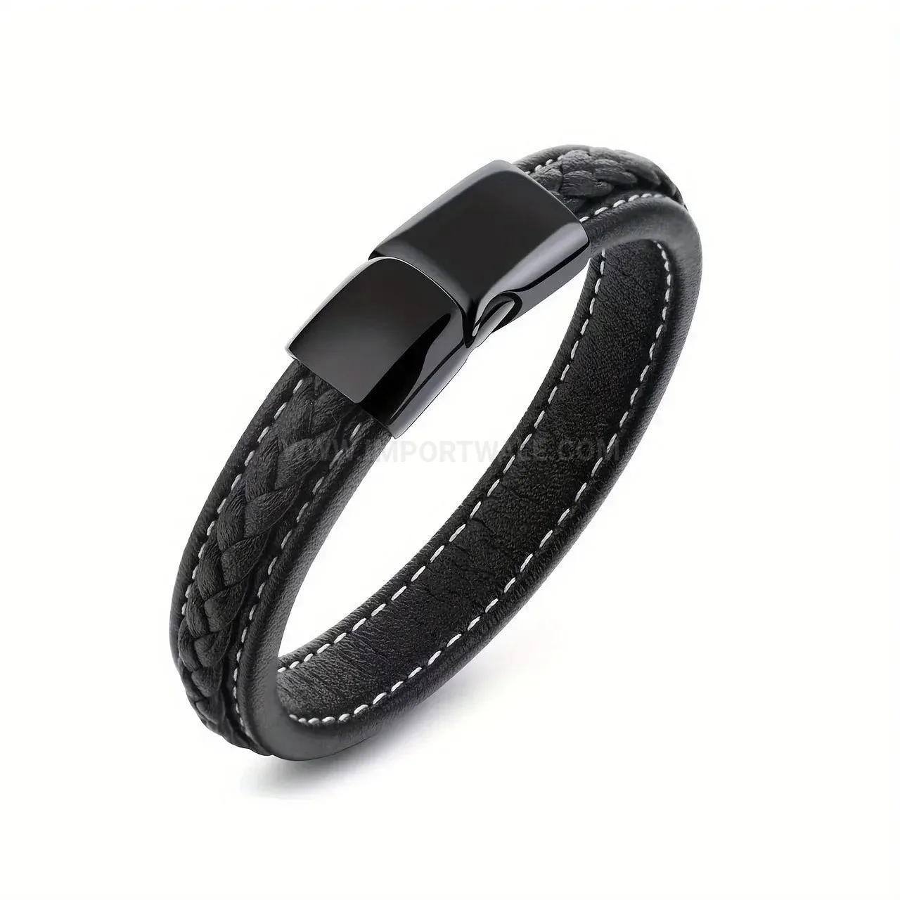 Classic Multicolor Braided Striped Leather Cord Bracelet with Magnetic Clasp