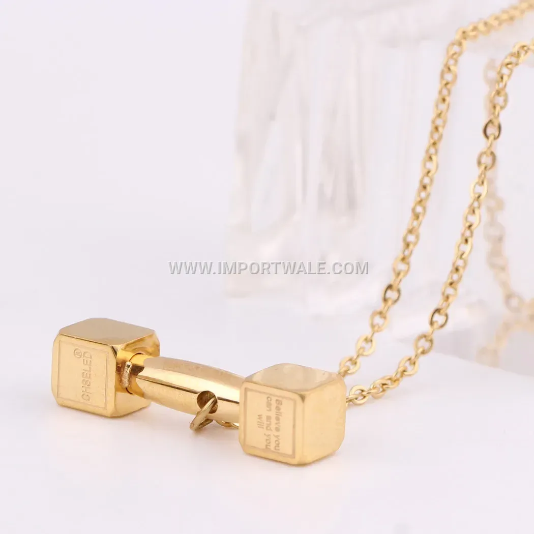 Fitness Dumbbell Pendant Layered Stainless Steel Necklace