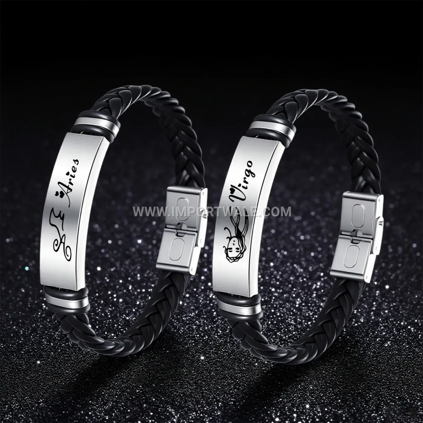 Zodiac Stainless Steel Leather Band Bracelet