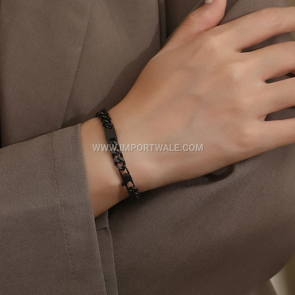 Chunky Black Plated Geometric Titanium Steel Chain Bracelet