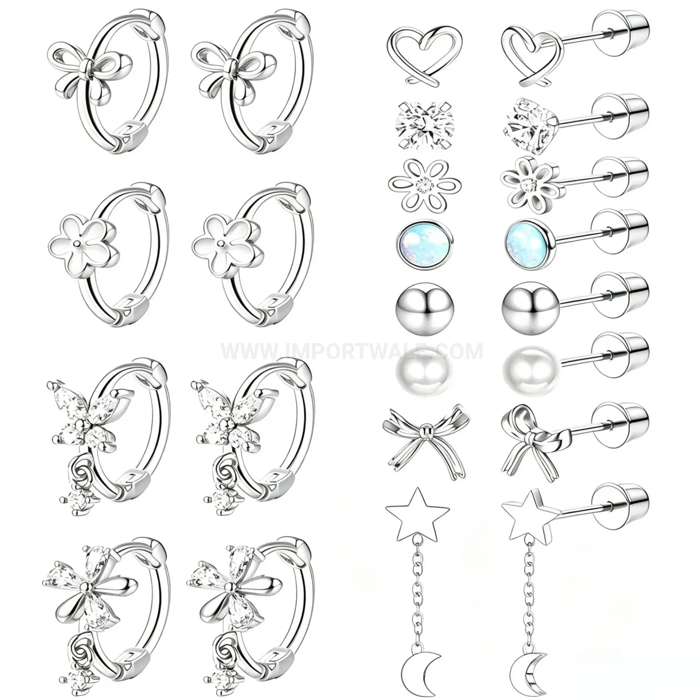 Stylish Stainless Steel Bow Floral Celestial Piercing Stud Earring Set