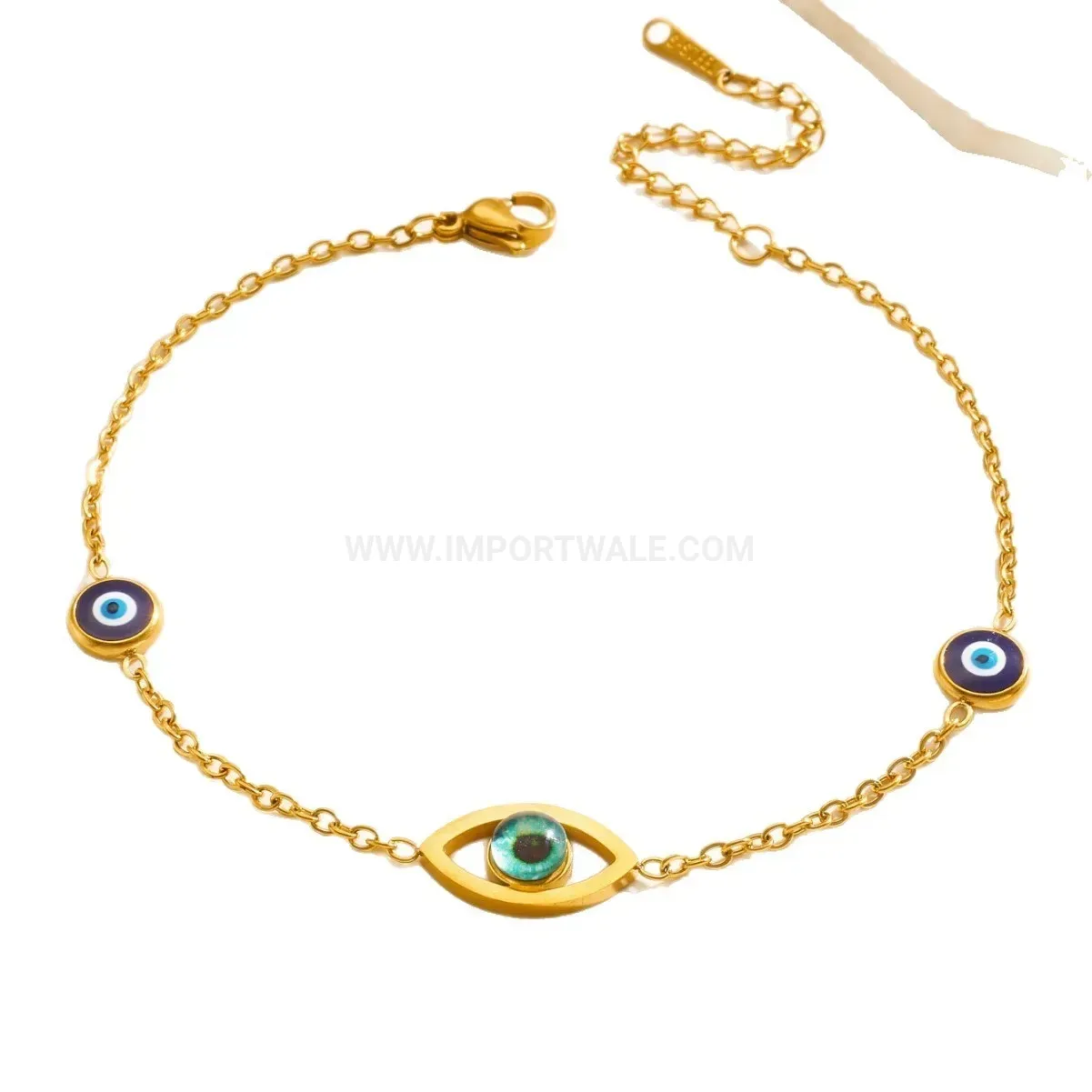 Stylish Gold Stainless Steel Turkish Evil Eye Charm Bracelet