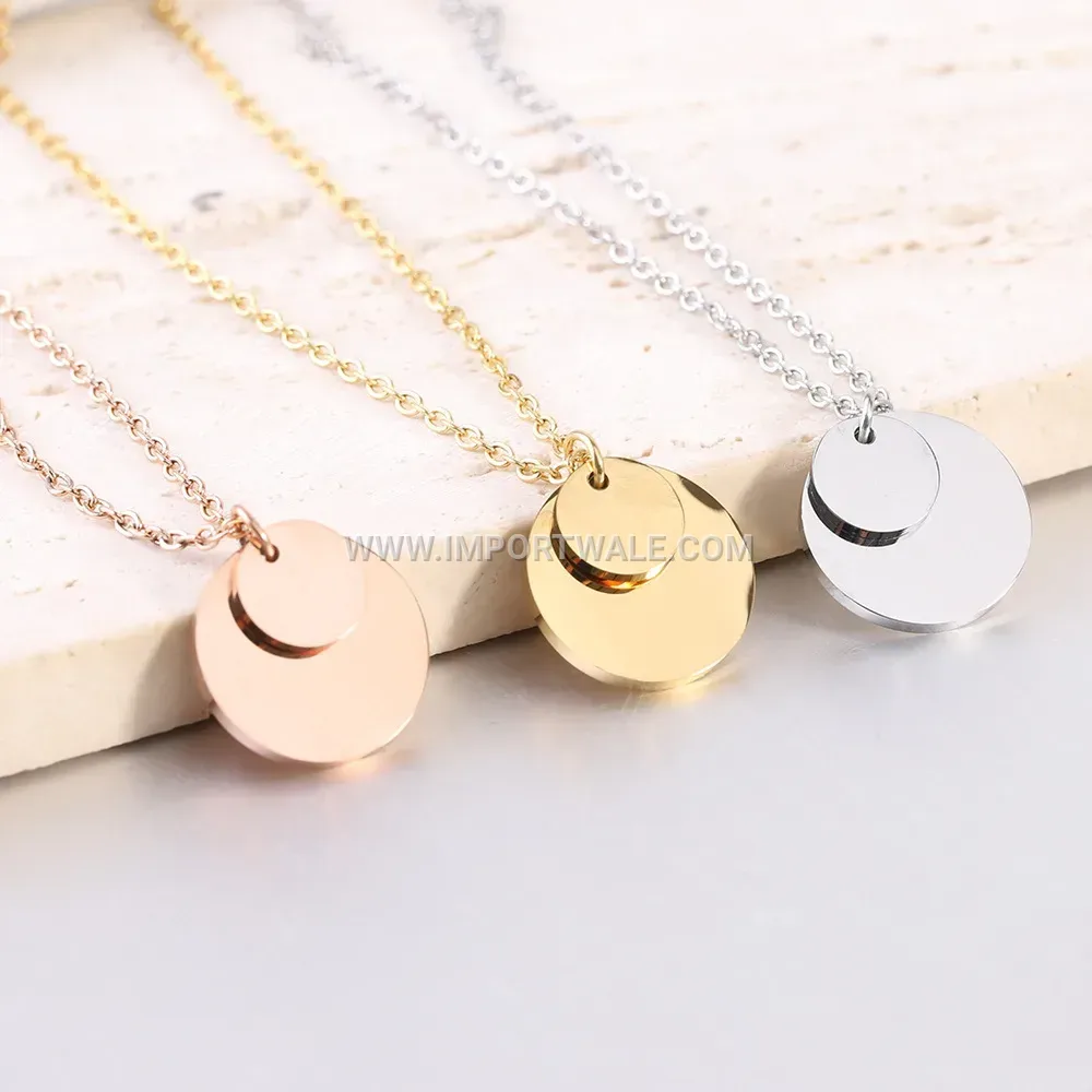Minimalist Stainless Steel Double Circular Disc Pendant Necklace