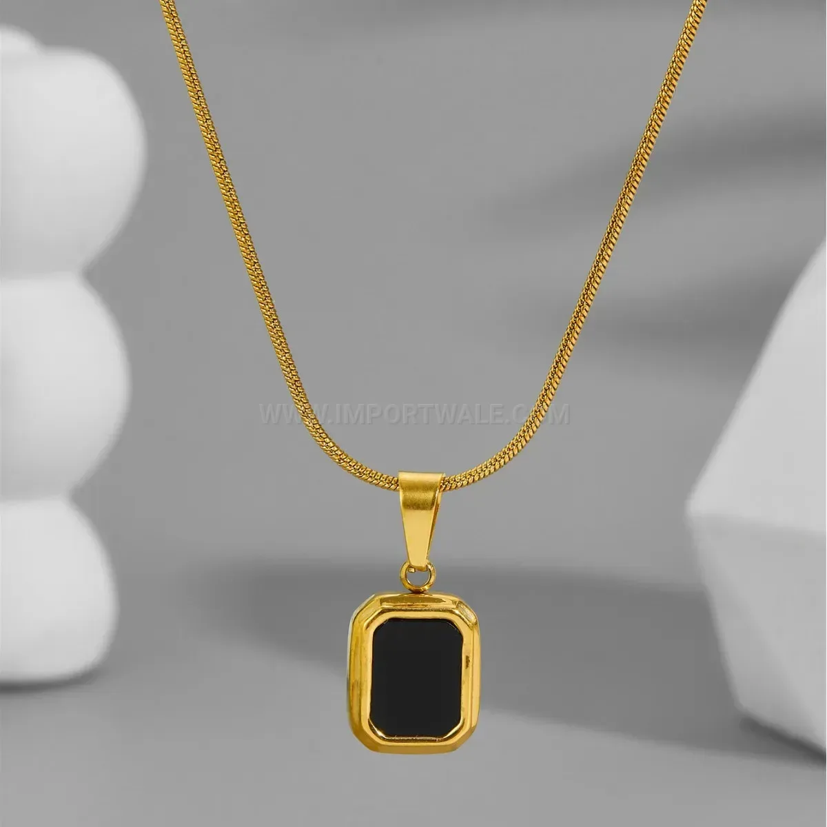 Chic Square Black Shell Pendant Titanium Steel Necklace