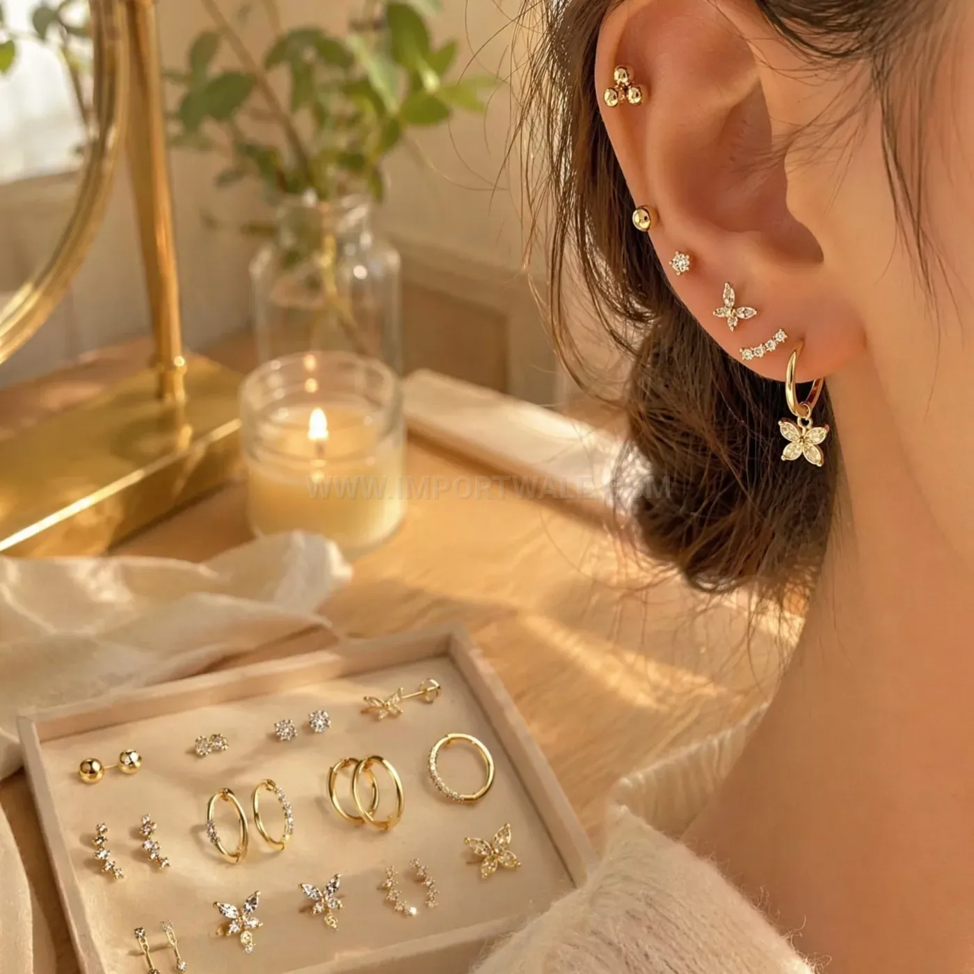 Premium Refined Cubic Zirconia Stainless Steel Huggie and Cartilage Stud Set