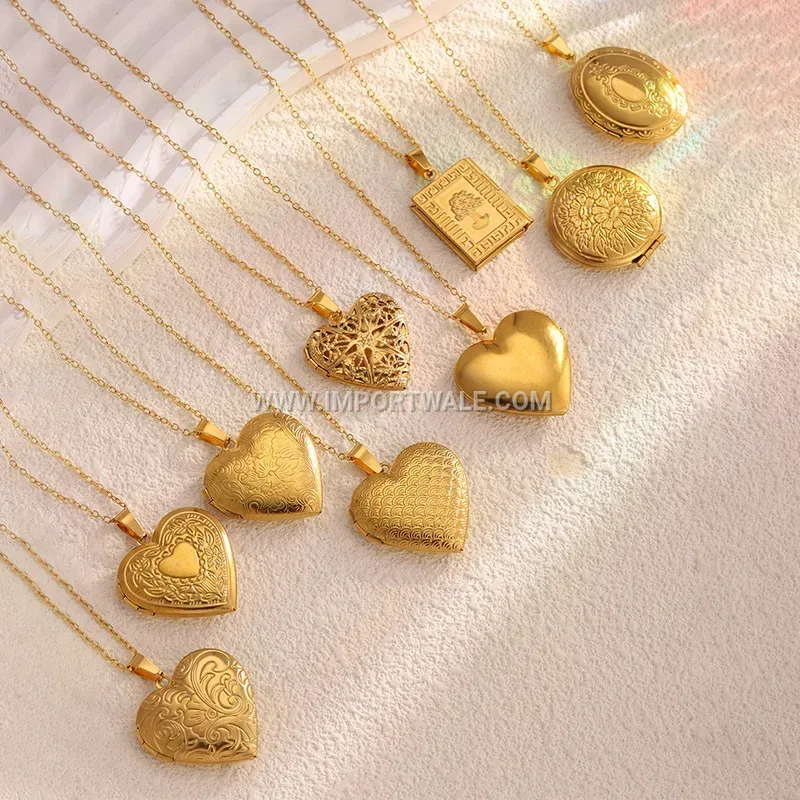 Vintage Engraved Stainless Steel Heart Locket Pendant Necklace