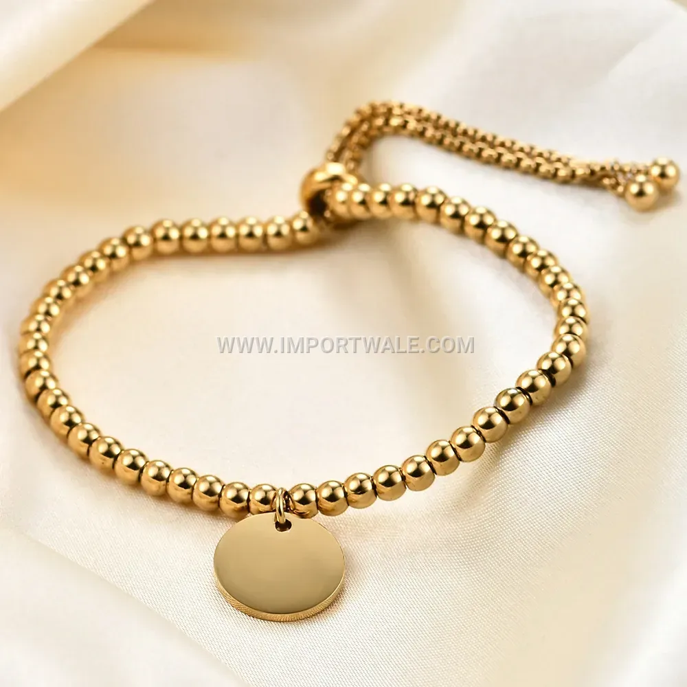 Adjustable Stainless Steel Bead Link Bracelet
