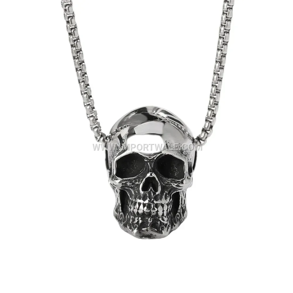 Edgy Stainless Steel Skull Pendant Necklace for Men