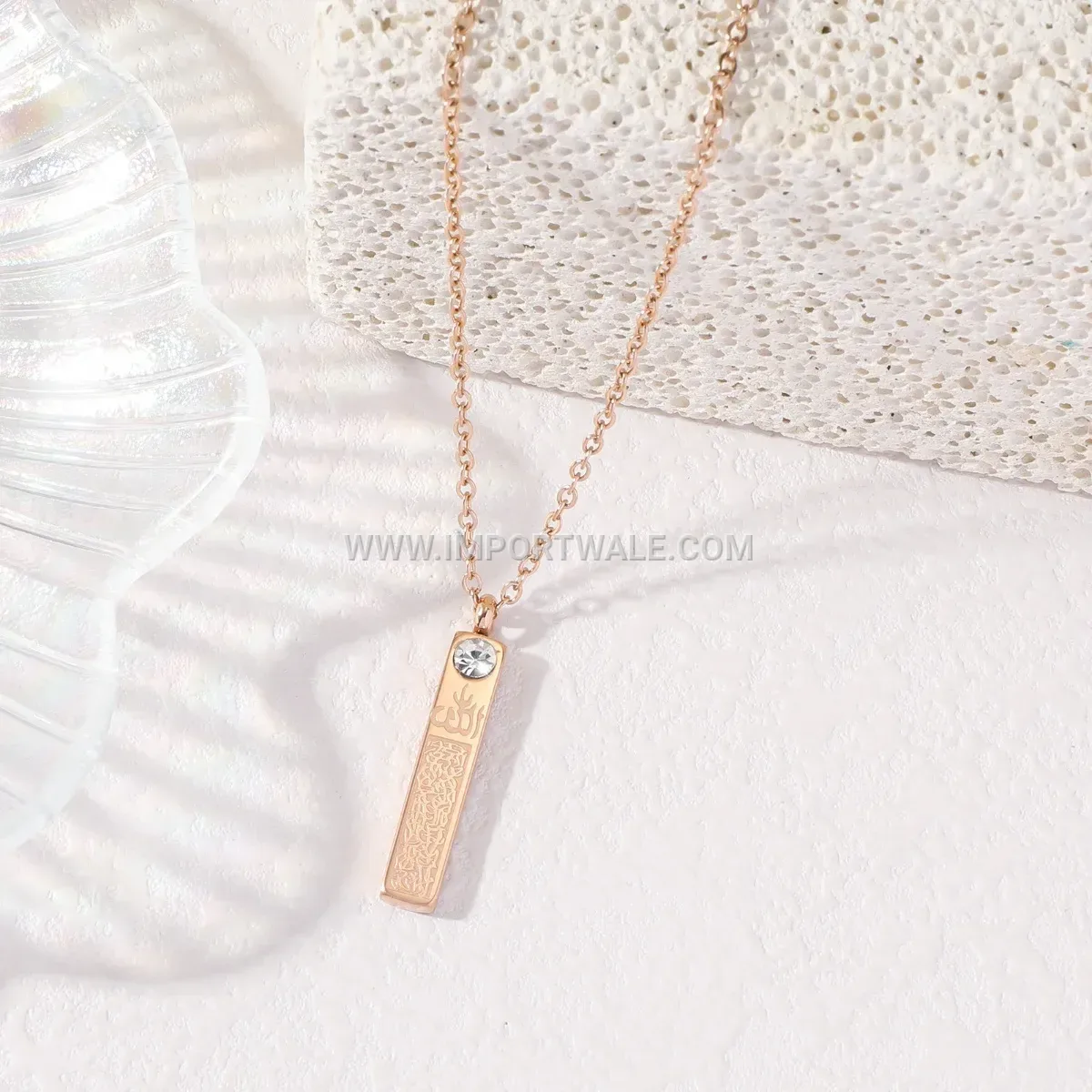 Gold Plated Stainless Steel Zircon Allah Pendant Necklace