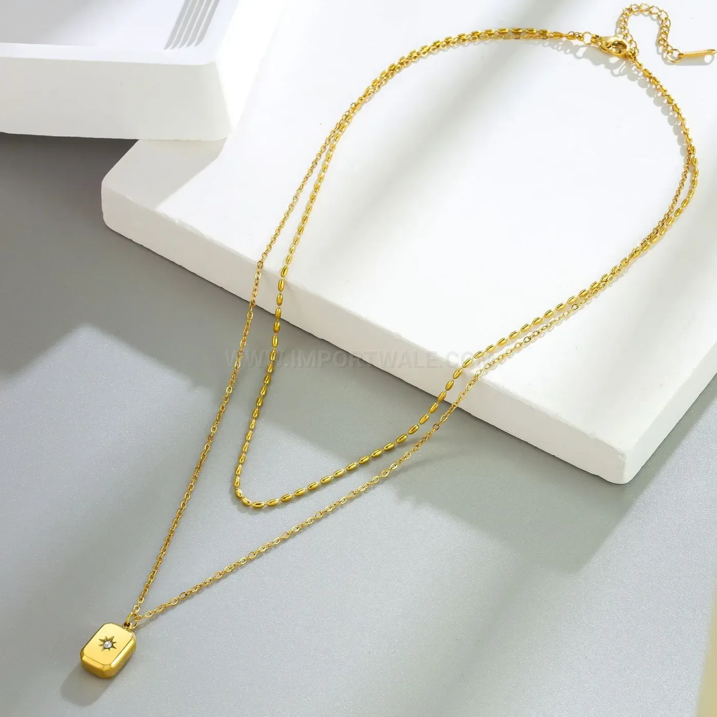 Double Strand Stainless Steel Eight Point Star Necklace