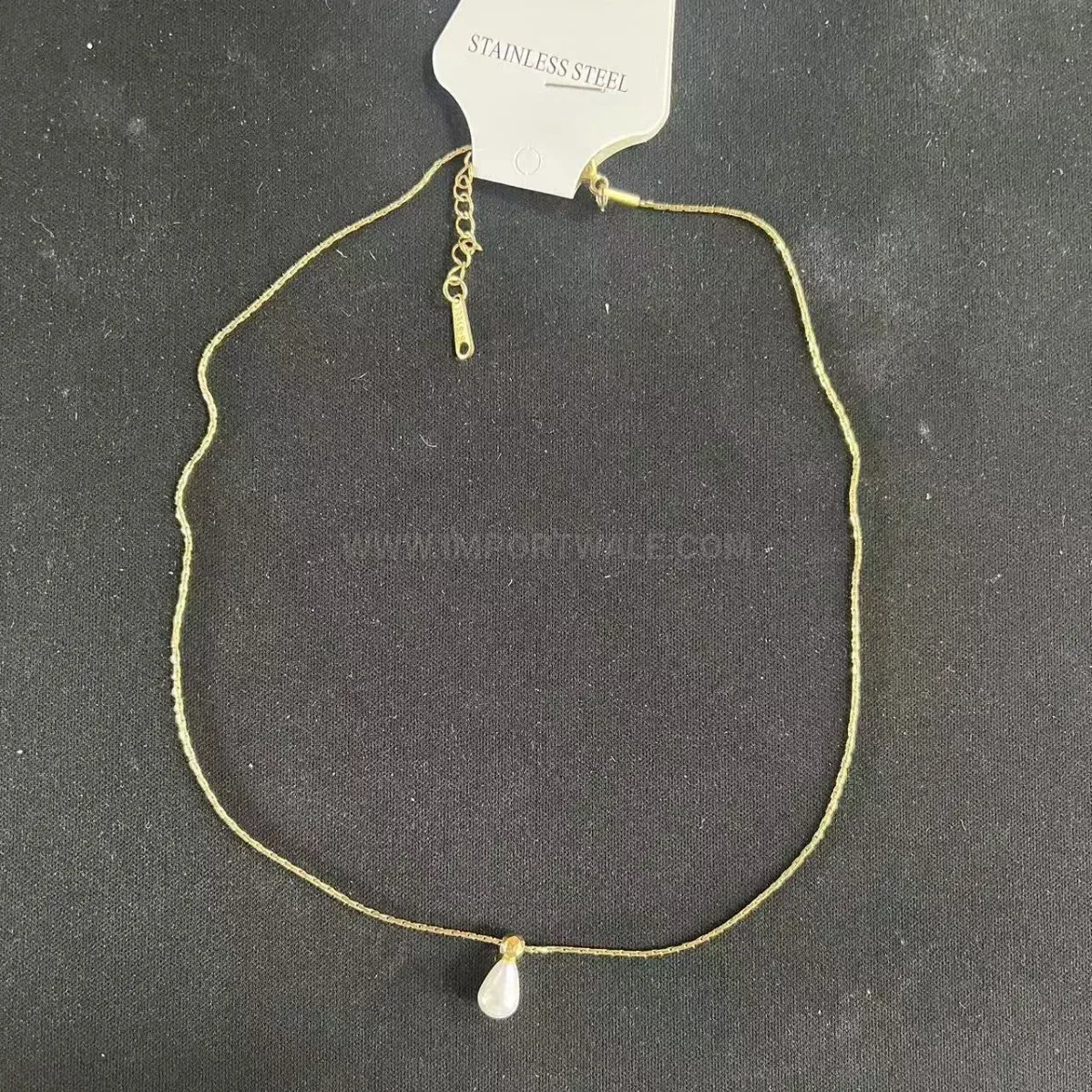Chic Gold Plated Stainless Steel Teardrop Imitation Pearl Layered Necklace