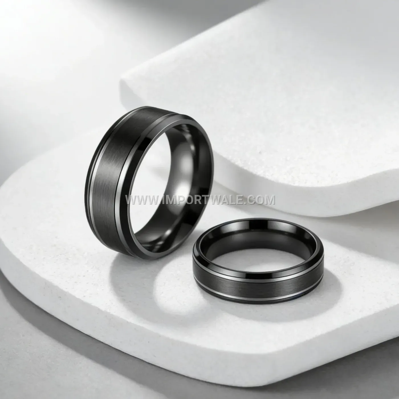 Matte Finish Beveled Stainless Steel Couple Band Ring