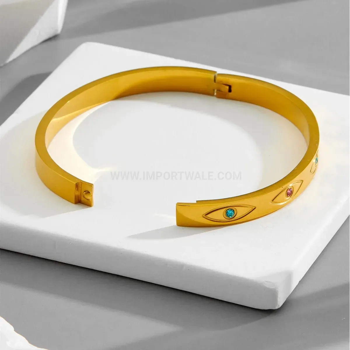 Elegant Titanium Steel Evil Eye Bangle Bracelet
