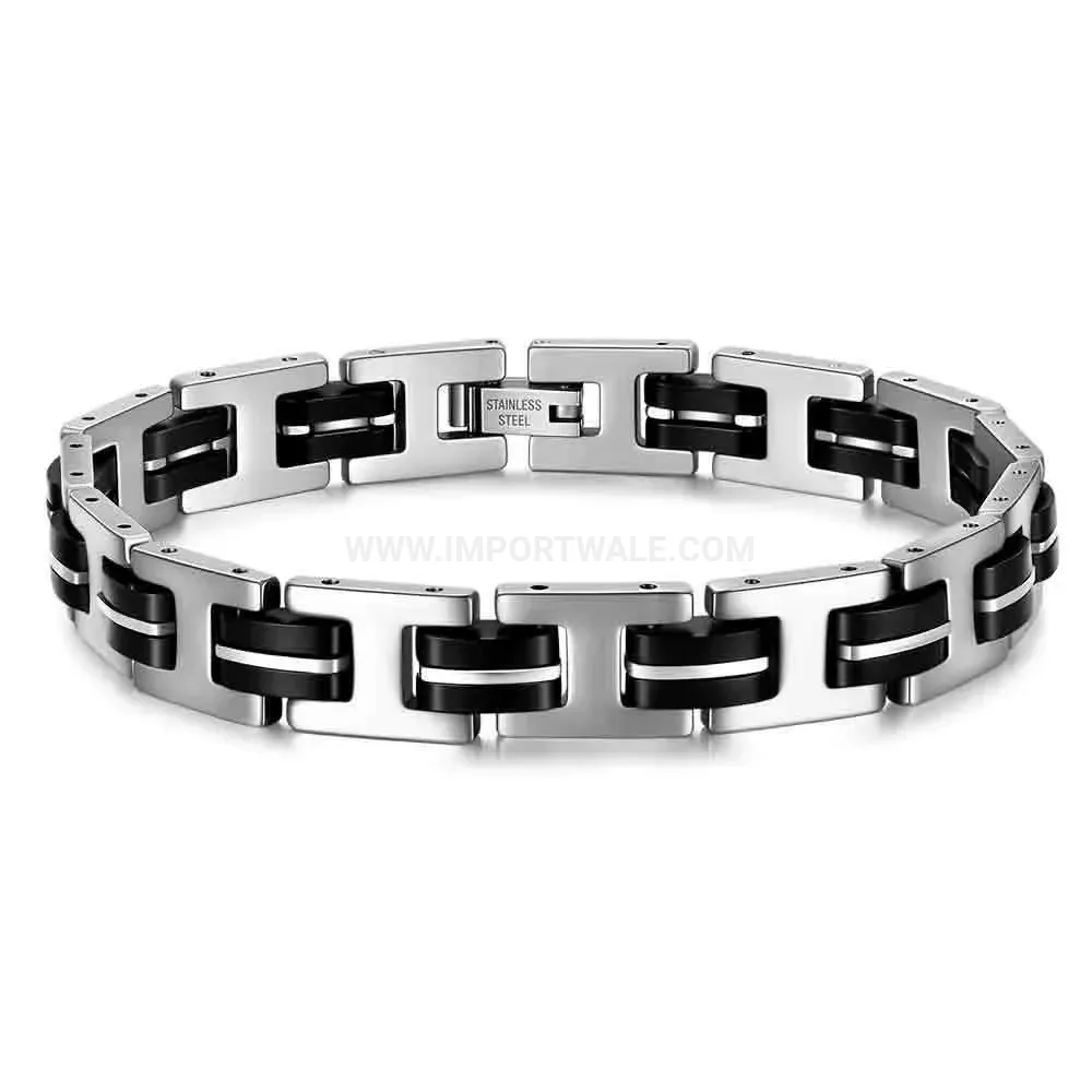 Multi Layer Stainless Steel Silicone Band Bracelet 13MM