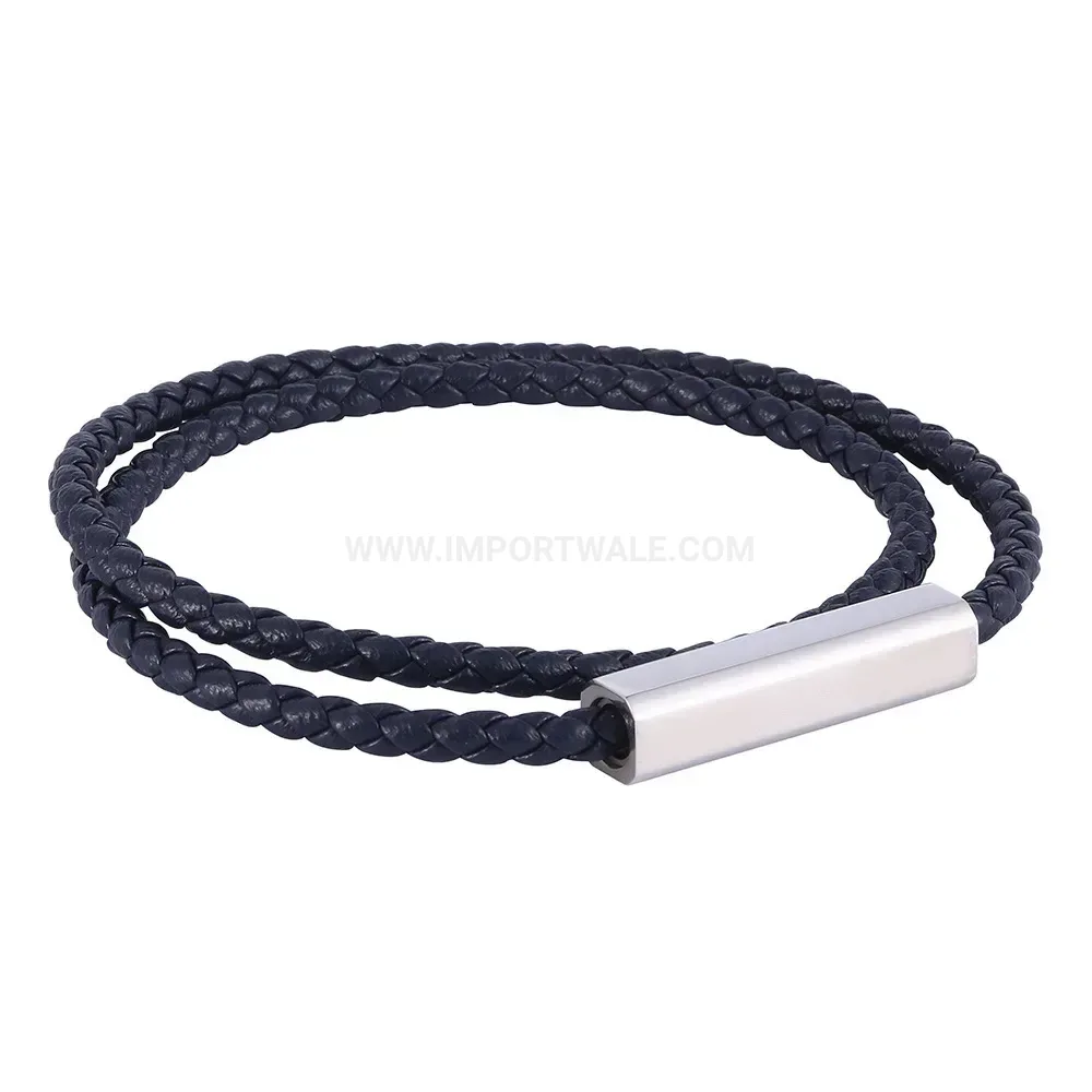 Minimalist 4mm Leather Cording Steel Accent Bracelet