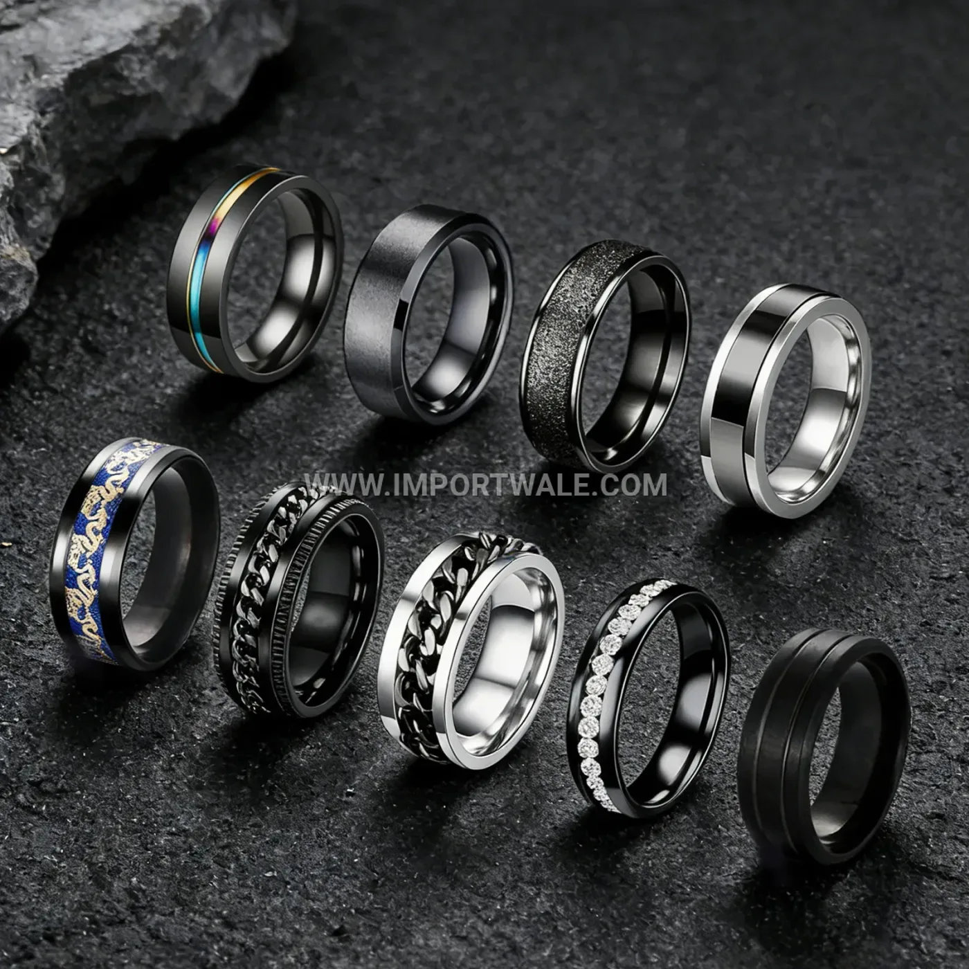 Rotatable Stainless Steel Chain Anxiety Relief Ring Set