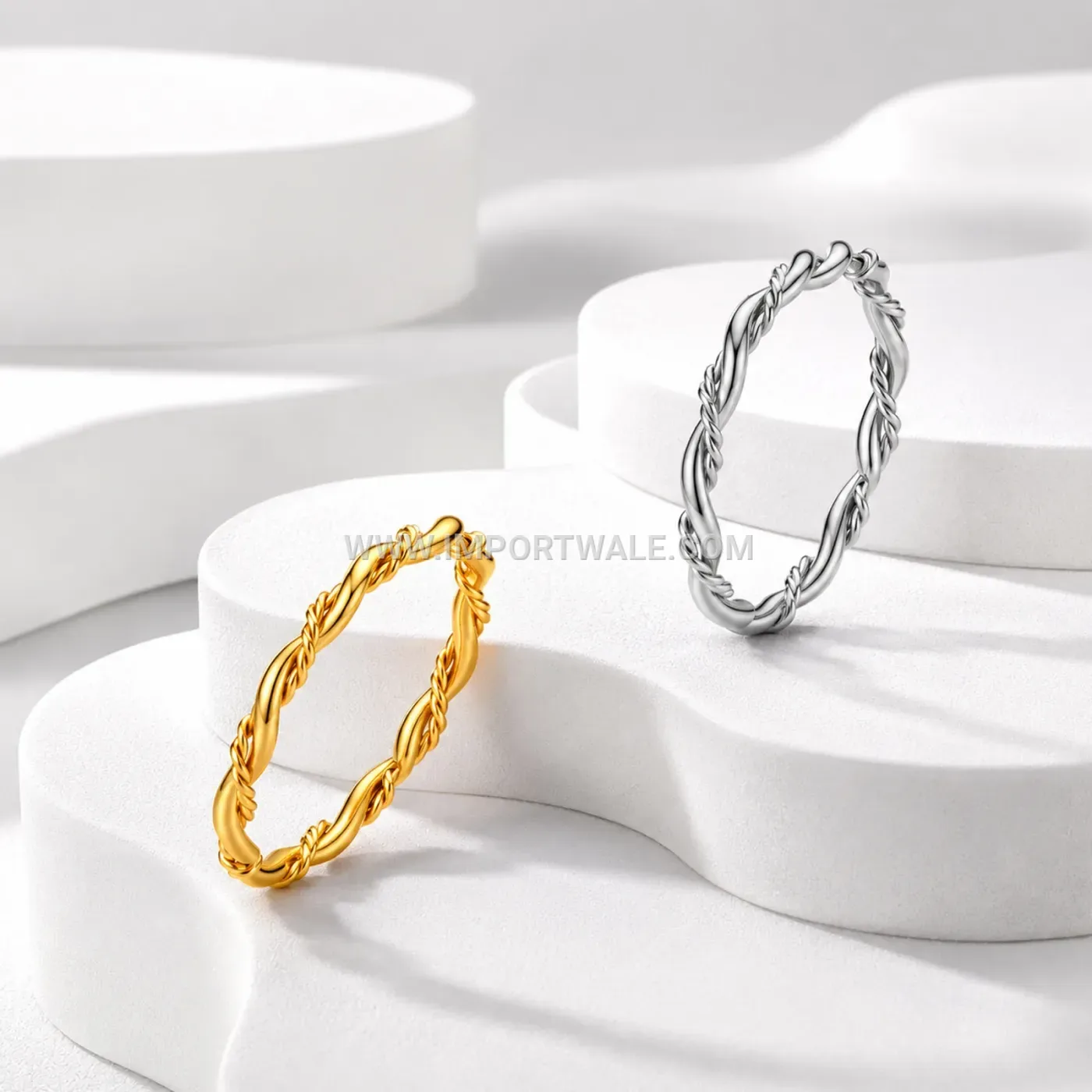 Slender Twisted Braided Stainless Steel Band Ring