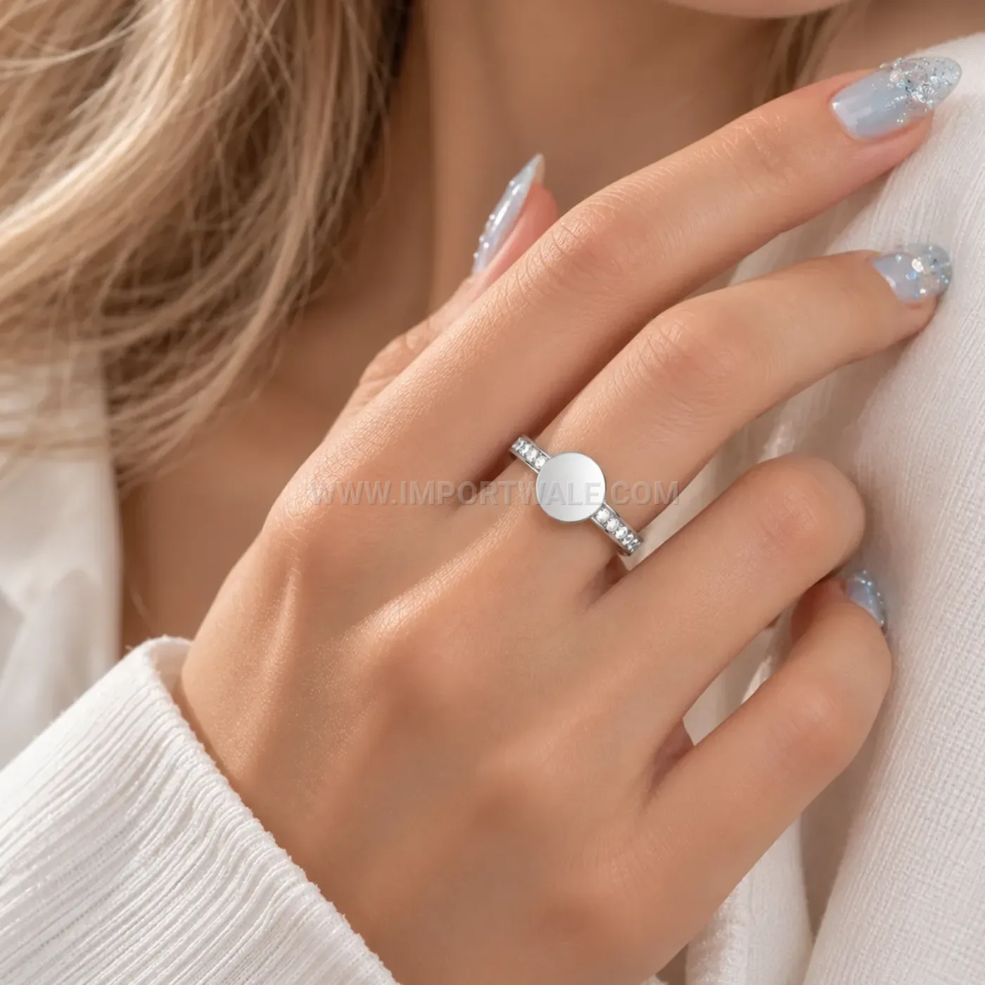 Four Piece Stackable Disc and Zircon Accent Ring Set