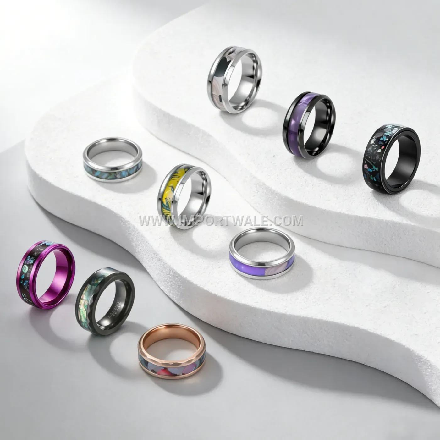 Trendy Stainless Steel Ring with Faux Opal and Abalone Shell Inlay