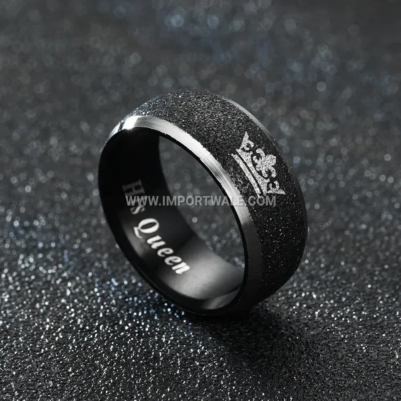 Black Sandblasted Stainless Steel Crown Couple Ring