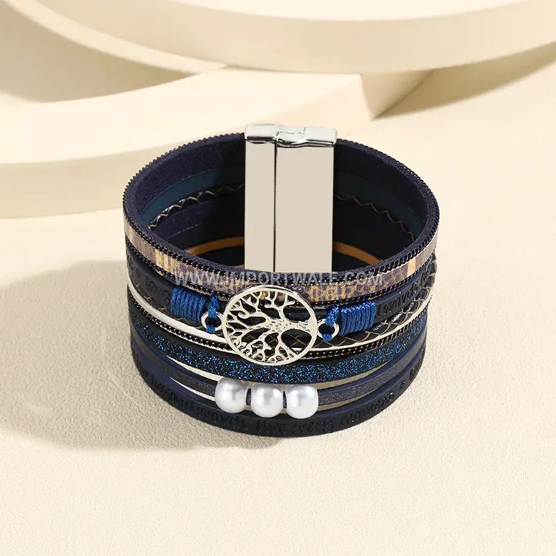 Bohemian Multi-Layer Leather Bracelet with Magnetic Clasp