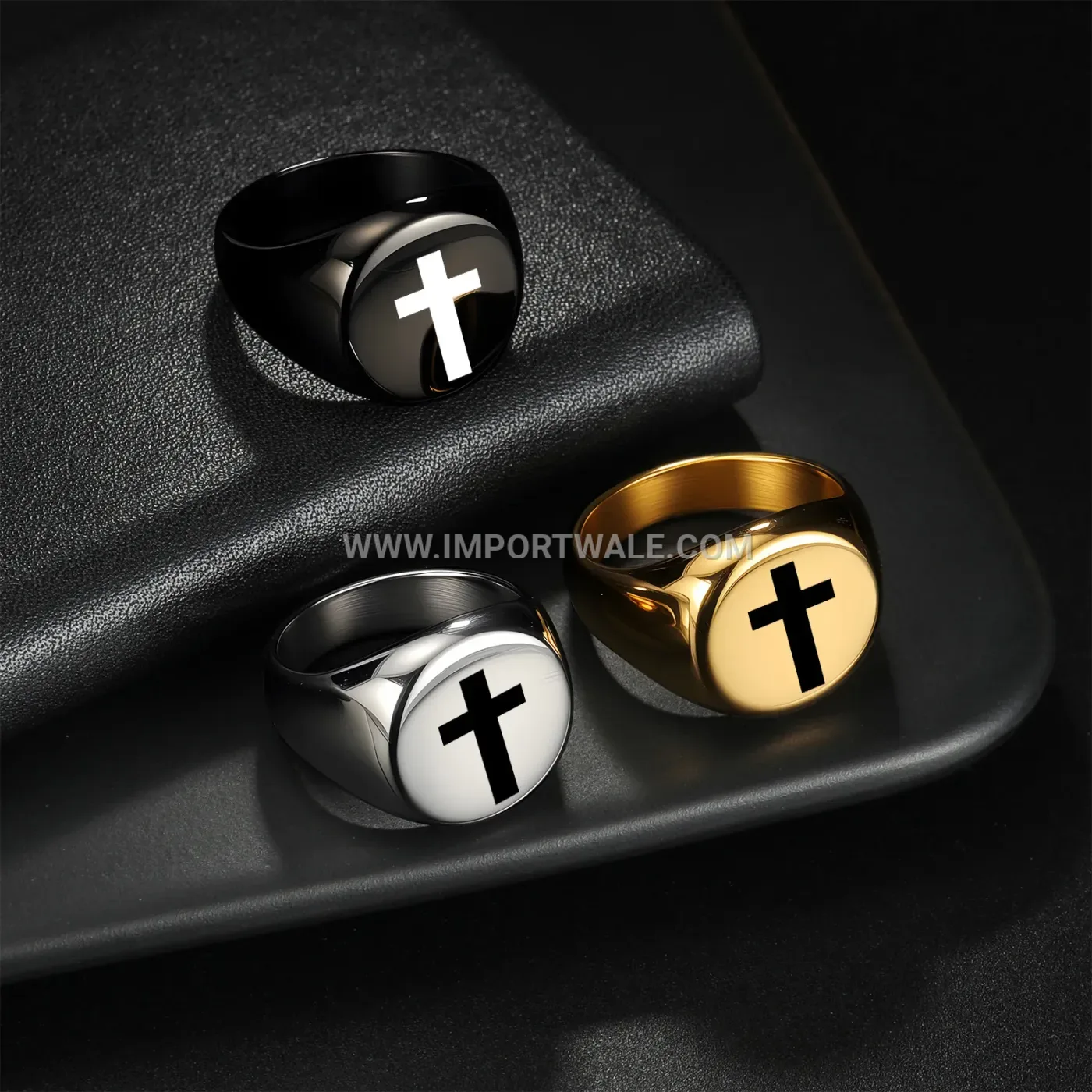Gold Plated Cross Motif Stainless Steel Signet Ring