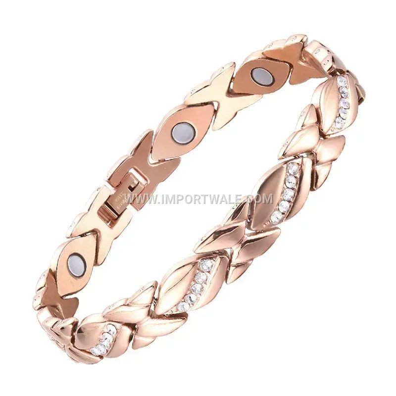 Leaf Motif Titanium Steel Magnetic Health Bracelet