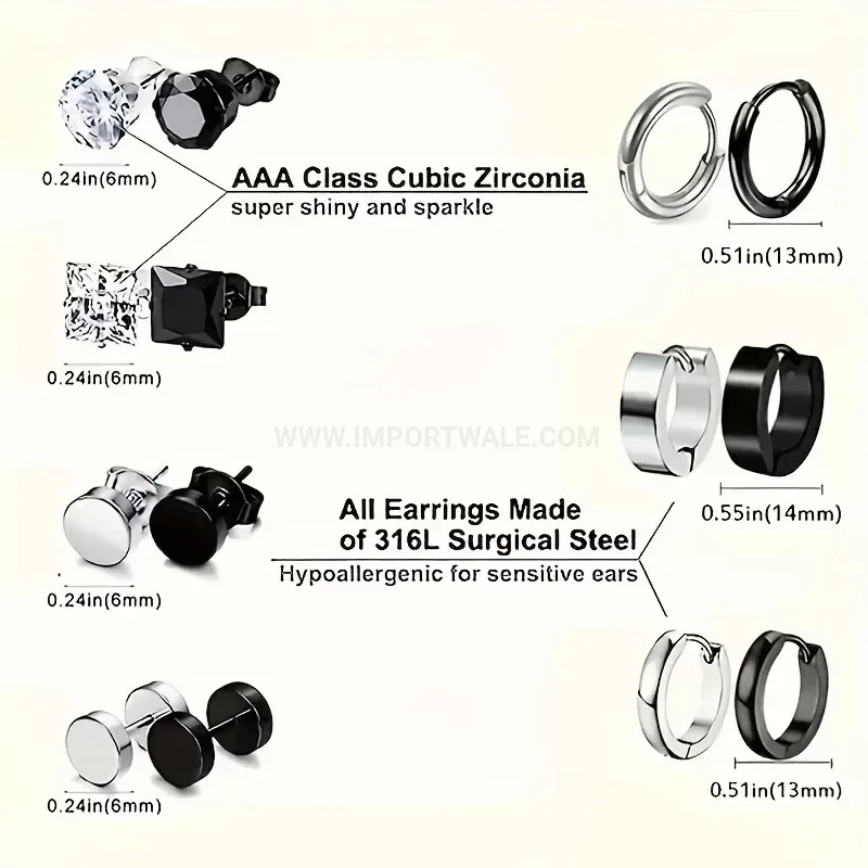 Classic Geometric Square Stainless Steel Piercing Ear Stud Set