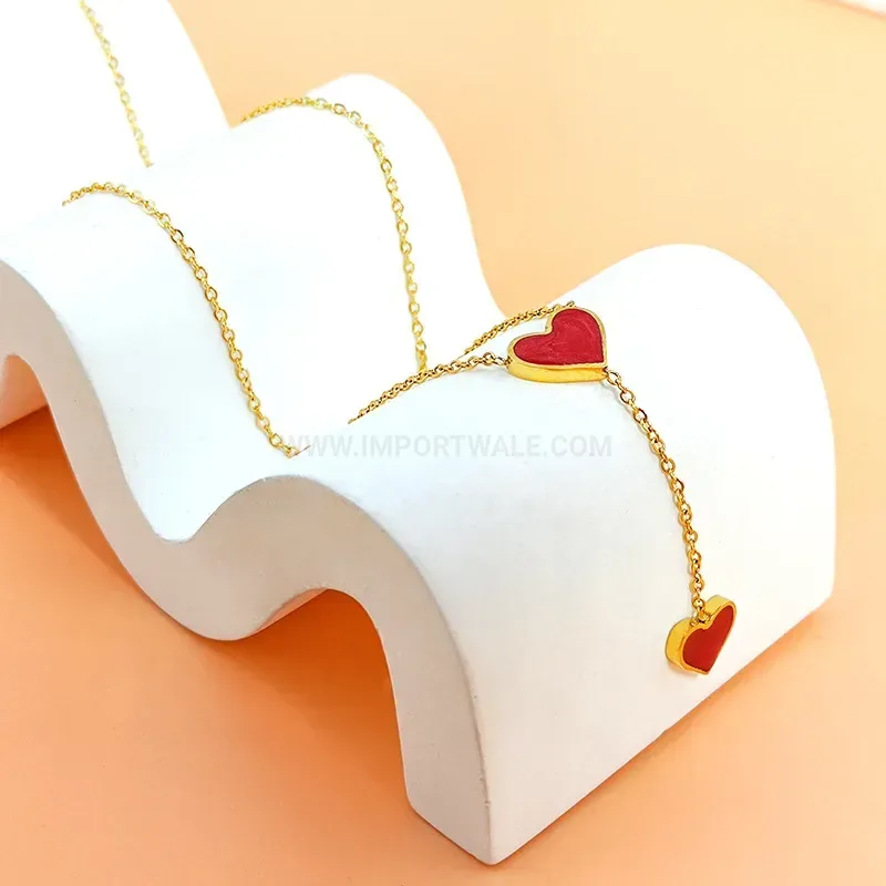 Fashion Red Heart Titanium Steel Pendant Necklace