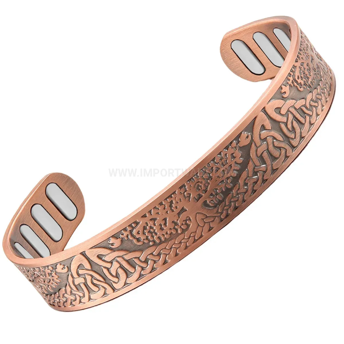 Retro Tree of Life Engraved Copper Open Magnetic Cuff Bracelet