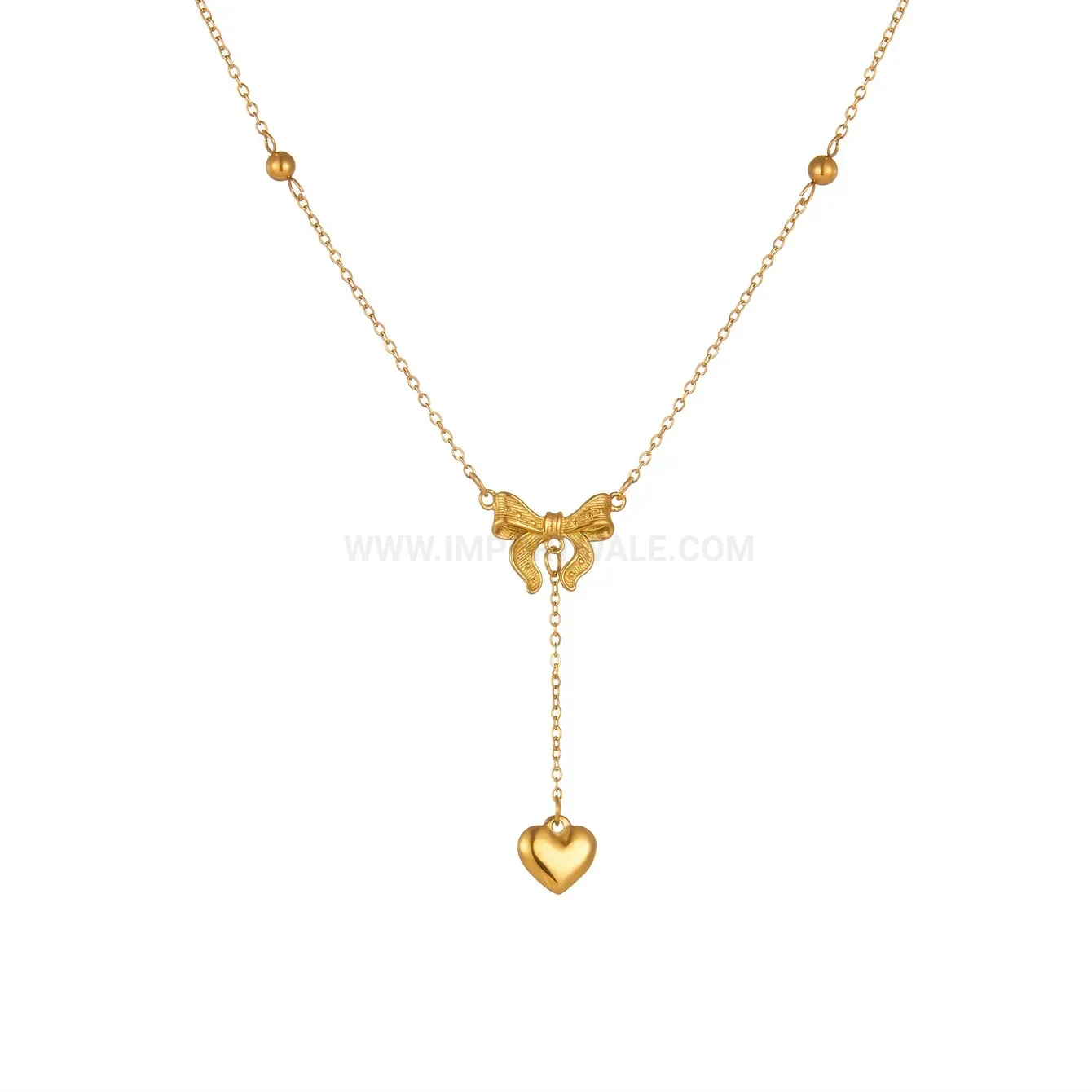 Trendy Titanium Steel Bowknot Heart Pendant Necklace