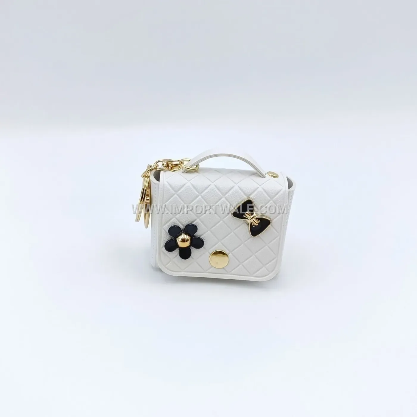 Miniature Quilted Leather Bow Keychain Pouch Charm