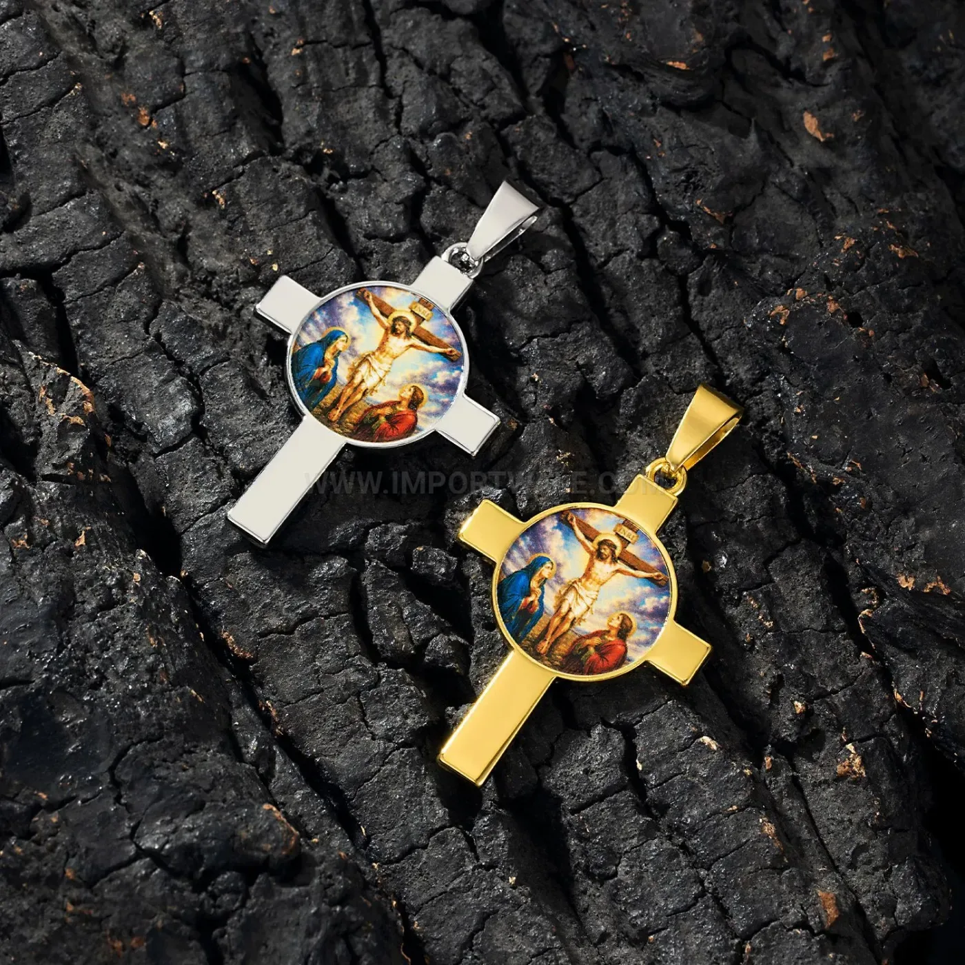 Bold Vintage Cross Portrait Electroplated Zinc Alloy Pendant Brooch Set