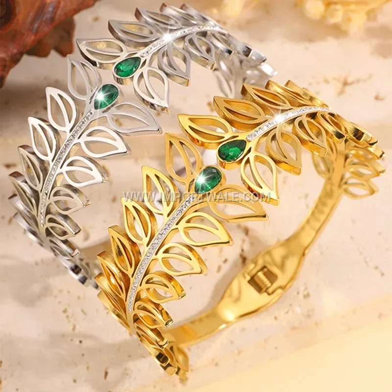 Gold Plated Titanium Steel Crown Charm Bangle