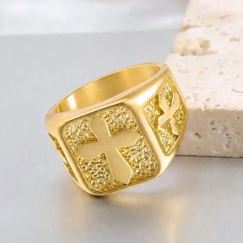 Stylish Cast Stainless Steel Cross Signet Ring