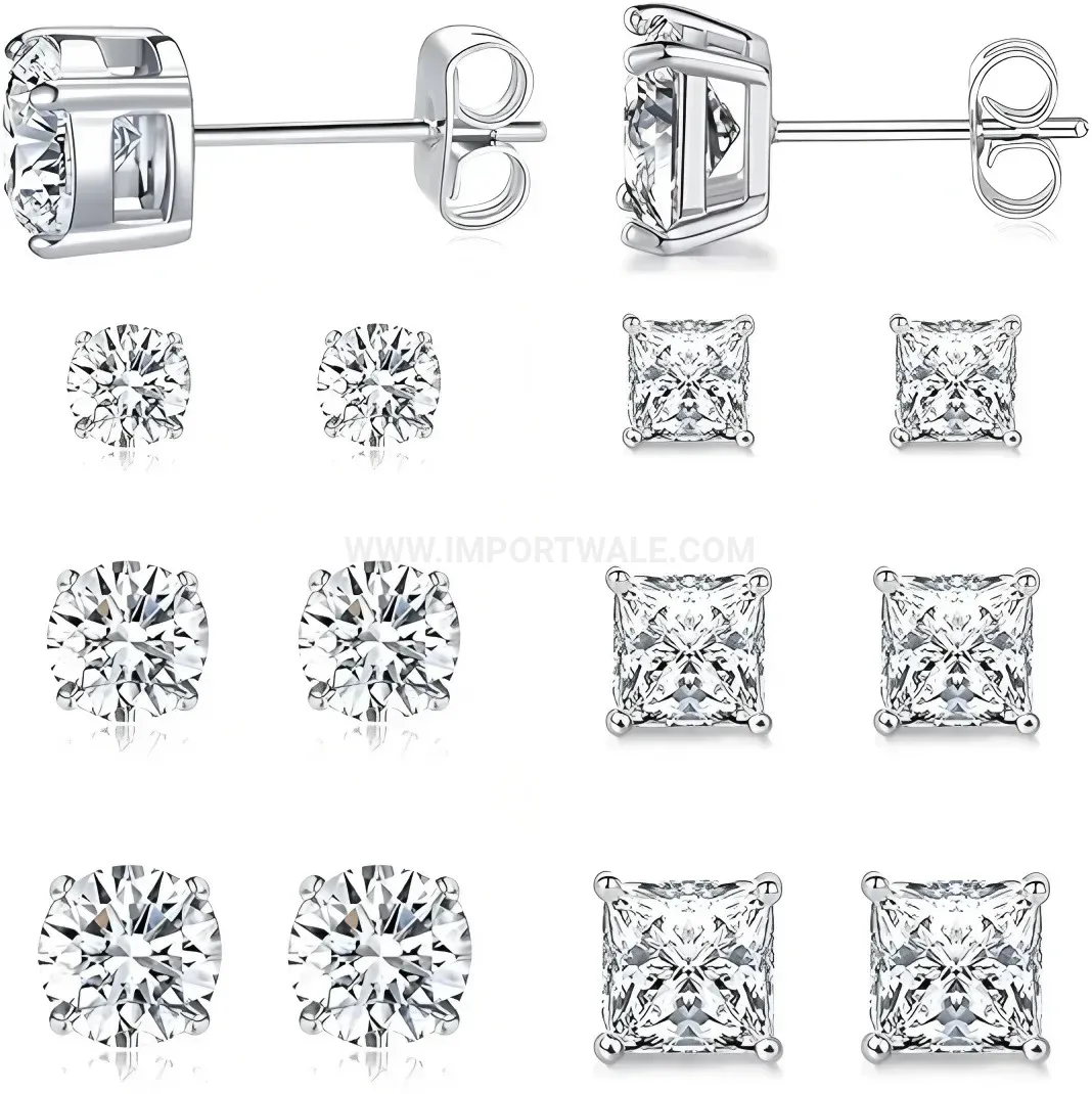Classic Titanium Steel Four-Prong Stud Earrings Set
