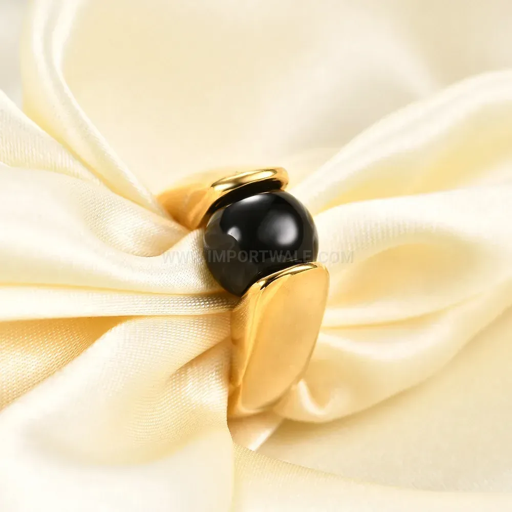 Designer Vintage 18K Gold Plated Cat Eye Gemstone Stainless Steel Ring