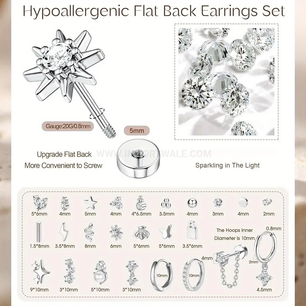 Fashion Stainless Steel Internally Threaded Stackable Piercing Stud Earrings