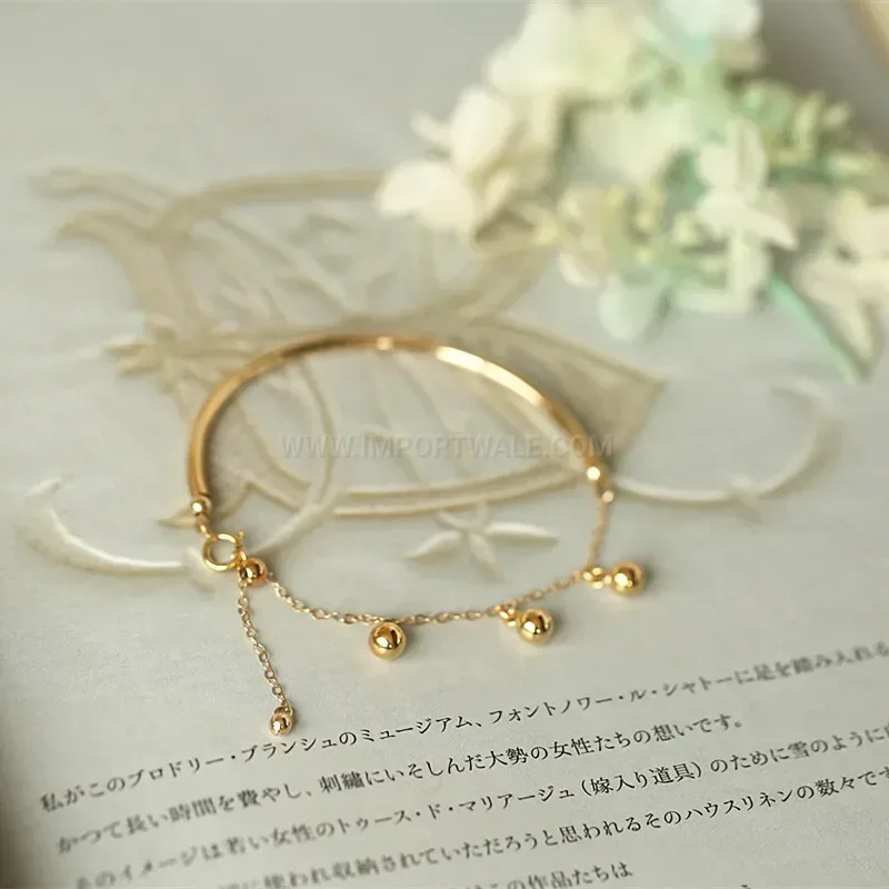 Stylish 18K Gold Plated Titanium Steel Half-Beaded Chain Tassel Bracelet