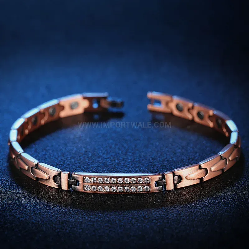 Classic Unisex Vintage Teardrop Rhinestone Copper Bio Magnetic Bracelet