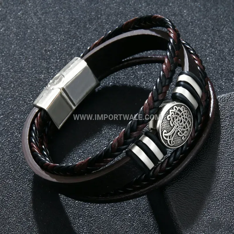Tree of Life Woven Multi Layer Leather Bracelet Men Punk Style