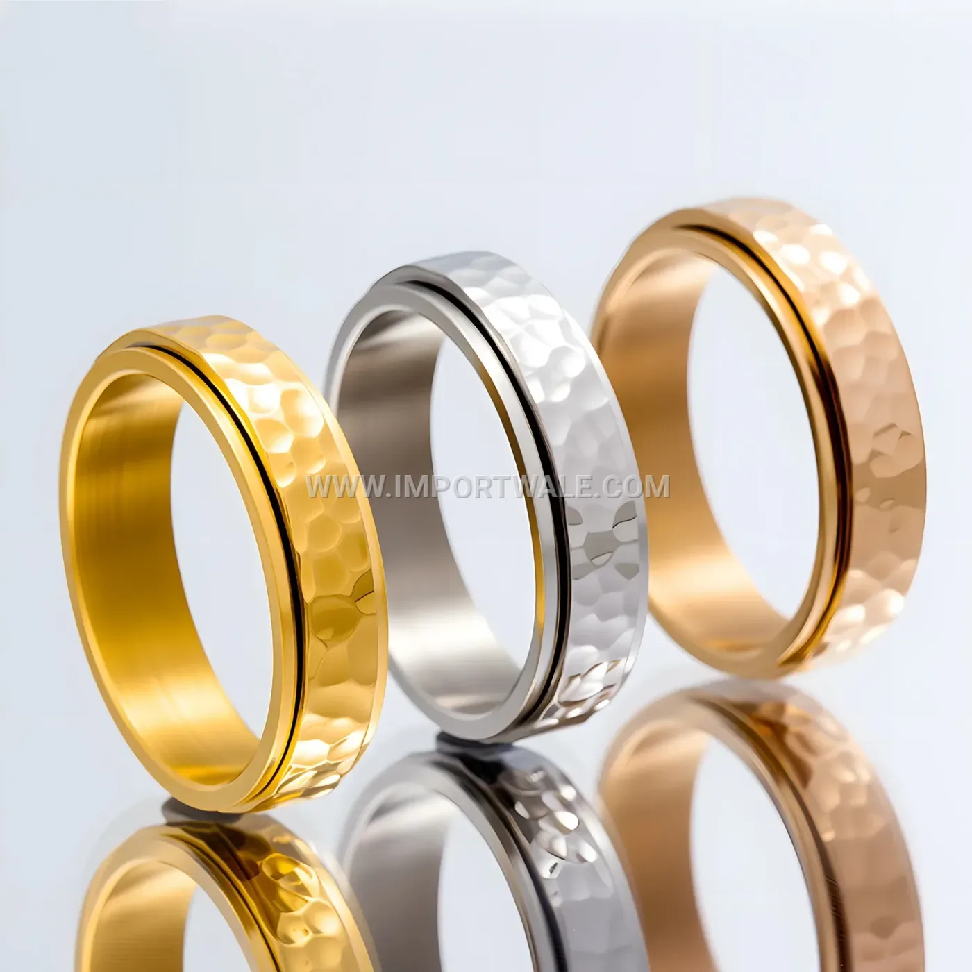 Hammered Stainless Steel Spinner Stress Relief Band Ring