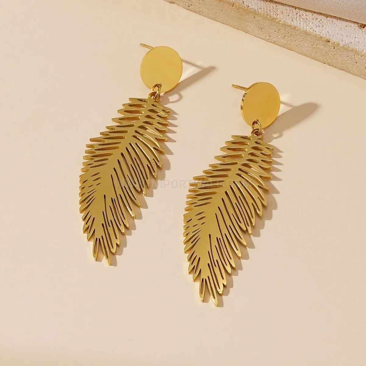 Statement Metallic Feather Pendant Titanium Steel Drop Earrings