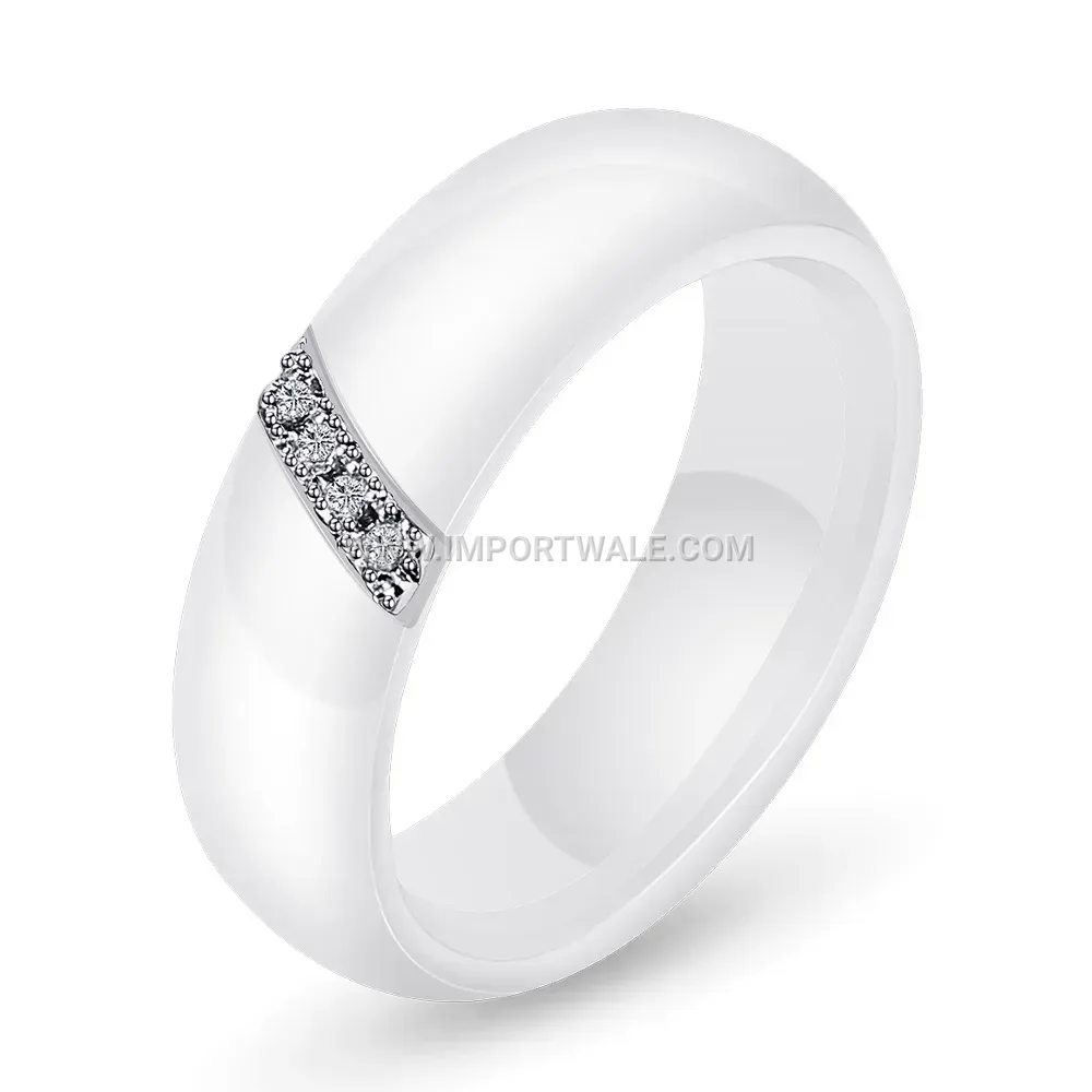 Beveled Edge Ceramic Ring with Zircon Accent