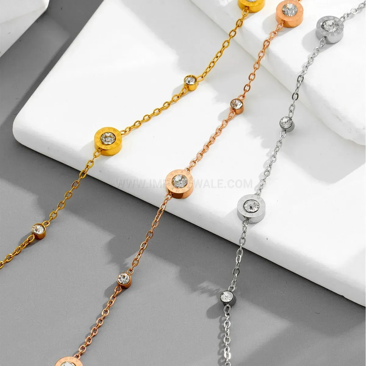 Roman Numeral Three Crystal Titanium Steel Bracelet
